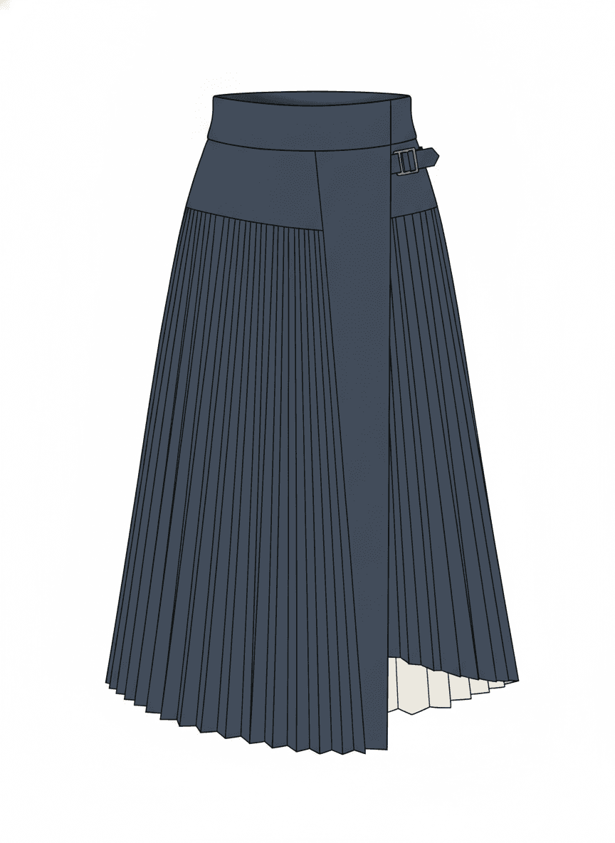 Pleated midi skirt CAD flat