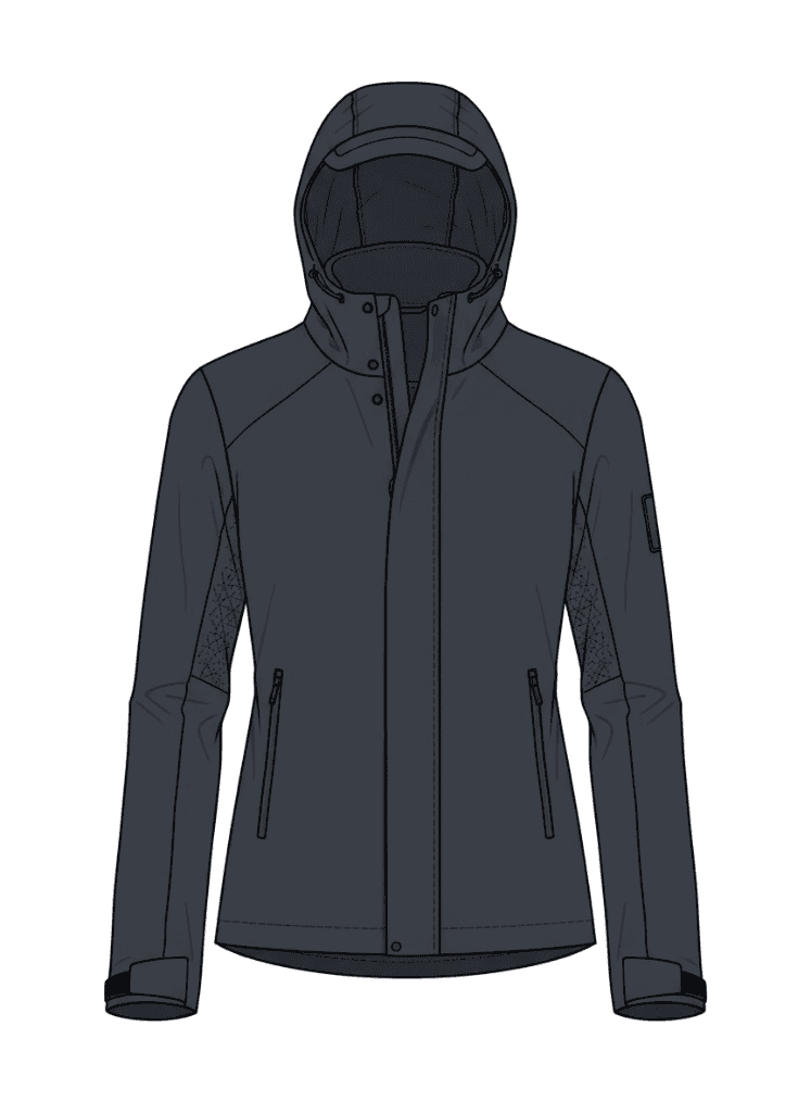 Technical flat CAD of a waterproof technical jacket