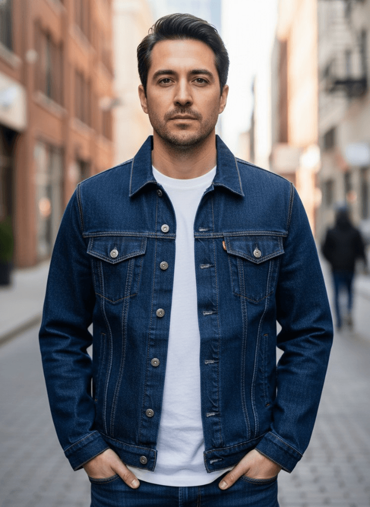 Photoreal denim trucker jacket mockup