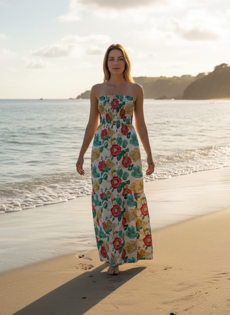 Photoreal dress mockup on model from clothink marketing — output after visualisation