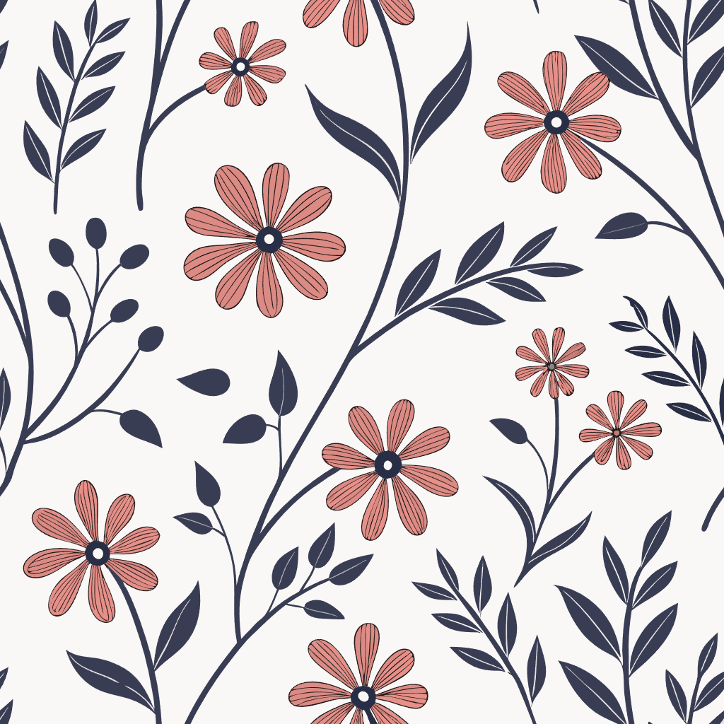 A detailed ditsy floral print pattern generated in clothink, showing repeating botanical motifs and color coordination